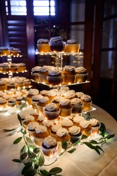 Dreamy Dubsdread Golf Course Wedding | cupcake tower Pastry Table Wedding, Cupcake Display For Wedding, Cupcake Liners Wedding, Wedding Pastries Table Ideas, Cheesecake Tower Wedding, Pastries For Wedding, Wedding Guest Dessert Ideas, Wedding Reception Cupcakes, Wedding Dessert Buffet Ideas