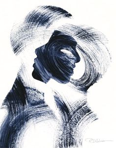 an abstract drawing of a woman's profile with her hair pulled back and flowing in the wind