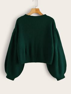 Lantern Sleeve Ribe Knit Sweater | ROMWE USA Outfits Oversize Mujer, Shein Sweater, Fall Fit, Bishop Sleeve, Women's Sweaters, Teen Fashion Outfits, Sweater Sleeves, Outfits Casuales