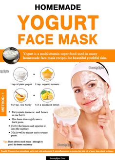 Benefits Of Yogurt, Yogurt Face Mask, Yogurt Benefits, Mask Recipes, Tumeric Face Mask, Skin Face Mask, Face Scrub Homemade, Face Mask Recipe, Homemade Yogurt