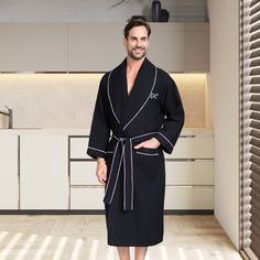 Introducing our personalized men's waffle piping robes - the perfect customized gift for your beloved boyfriend and dad! Crafted with care and attention to detail, these robes are designed to provide ultimate comfort and style. Each robe is made from high-quality waffle fabric that feels soft against the skin and offers exceptional breathability. The contrasting piping adds a touch of sophistication to the design, making it a truly unique and personalized piece. To make it extra special, we offer the option to monogram the robe with initials of your choice. Whether it's his initials, his name, or a meaningful symbol, this customization adds a personal touch that he will cherish. These robes are not only ideal for lounging around the house but are also perfect for post-shower relaxation or Spa Robes, Personalized Robe, Men's Robes, Waffle Fabric, Embroidered Gifts, Groomsmen Gifts, Luxury Spa, Birthday Gift For Him, Mens Pajamas