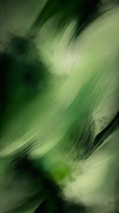 an abstract painting with green and black colors