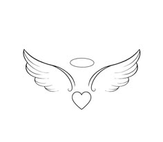 an angel wing with a heart in the middle and two wings above it, on a white background