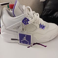 Brand New White And Purple Jordans Purple Jordans 4s, Hype Shoes Women, Purple Jordans, Jordans 3, Cute Jordans