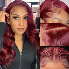 PRICES MAY VARY. ❤️1、99J 13X4 Body Wave Lace Front Wig Material:burgundy lace front wigs human hair,100% unprocessed brazilian human hair,completely donated by young girls,refused to collect from the floor,natural hairline,clean，soft and bouncy,pure color with natural shinny,long-term use with normal care can also maintain the hair style,make you feel more attractive and confident. 😊 2、99J Hd Transparet Lace Front Wig Cap Size:13X4 body wave lace front glueless wigs human hair uses best swiss h Best Hair Dye, Human Lace Wigs, Human Hair Color, Curly Lace Front Wigs, Red Wigs, Burgundy Hair, Colored Wigs, Burgundy Lace, Body Wave Wig