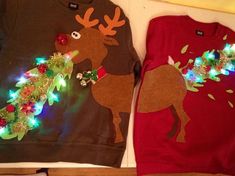 two christmas sweaters with lights on them