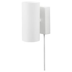 a white wall light with a long cord attached to the back of it's arm