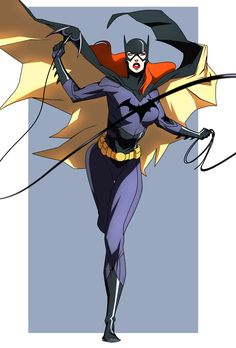 the animated batgirl is flying through the air