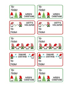 christmas gift tags with santa claus and snowman