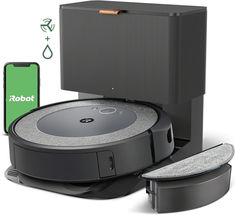 the robot vacuum is connected to an appliance and charging station with its accessories