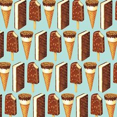 an ice cream sundae pattern on a blue background