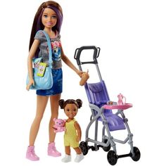 a barbie doll with a baby stroller and piggy