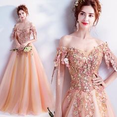 Lovely Orange & Pink Embroidered Princess Gown  #PromAndQuinceanearaGowns Princess Fairy Dress, Applique Prom Dress, Orange Prom Dresses, Formal Prom Dresses Long, Prom Dresses 2018, Banquet Dresses, Tulle Evening Dress, Evening Party Gowns, Princess Gown