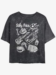 Please Note: wash pattern may varyLightweight 100% combed ring spun cottonWash cold; dry lowImportedListed in junior sizes Face Doodles, Right Arrow Icon, Sally Face, Her Universe, Crop T Shirt, Graphic Tee Shirts, Crop Tshirt, Graphic Tees Women, Hot Topic