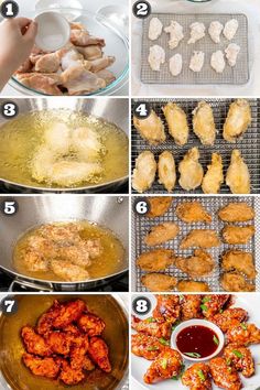 the steps to make chicken wings are shown