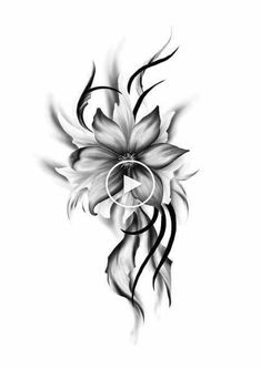 a black and white drawing of a flower