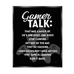 a black and white poster with the words game talk