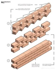 the diagram shows how to make a bench out of bricks and plywood blocks, with instructions for each section