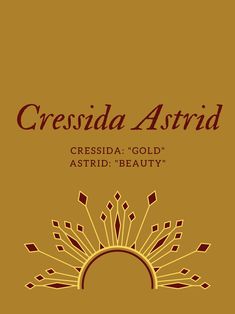 the cover for cresida astrd, which features an image of a sun