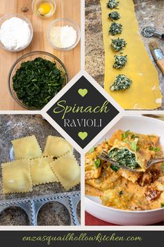 4 photos of making spinach ravioli. Quick Delicious Dinner, Traditional Holiday Recipes, Ravioli Filling, Spinach Ravioli, Favorite Pasta Recipes, Spinach Ricotta