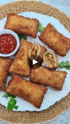 fried food on a plate with dipping sauce