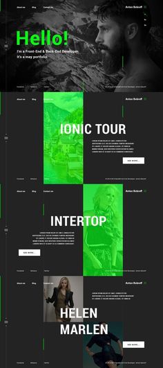 the green and black web page is shown with many different font styles, including one for each