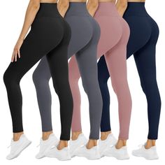 PRICES MAY VARY. 【WORTH THE COST】- You can get 4 pairs of leggings for women all in one. Each yoga pants with high quality only needs less than $7. Rich color collocation for womens leggings underlines women's youth and vitality. We know this workout legging will become a new favorite of yours. 【HIGH WAISTED DESIGN】- 5.3 inches wide compression waistband for excellent coverage. And tight fit accentuates your natural curves which make you look more awesome, slim and great. Enjoy the feeling that Moisture-wicking Snug Fit Leggings, Workout Pants Women, Lulu Leggings, Perfect Leggings, Yoga Pants With Pockets, Navy Leggings, Gym Clothes Women, Warm Leggings, Pants With Pockets