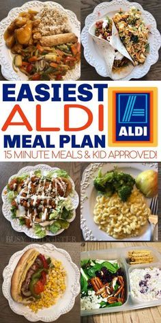 an ad for the aldi meal plan with pictures of different foods and beverages on it