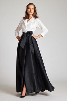 Taffeta Shirt Waist Gown with Envelope Collar Pants For Short Legs, Black Skirt Outfits, Legs Outfit, Beautiful Evening Gowns, Mother Of The Bride Dresses Long, Taffeta Skirt, Mob Dresses, Fashion Fail, Taffeta Dress