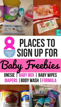 baby products are shown with the title 8 places to sign up for baby freebies