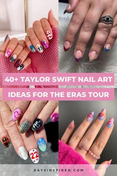 The Eras Tour is the perfect opportunity to celebrate Taylor’s iconic discography and showcase your love for her music. And what better way to make a stylish statement than with Taylor Swift-inspired nail designs that capture the essence of each era? From the enchanting whimsy of “Lover” to the introspective depth of “Folklore,” we’ve curated a collection of over 40 nail designs that are guaranteed to elevate your Eras Tour experience. Taylor Swift Era Nail Ideas, Taylor Swift Lover Nails French Tip, Taylor Swift Nail Art Lover, Era Tour Nail Ideas, Eras Inspired Nails, Lover Taylor Swift Nail Designs, Lover Era Nails Taylor Swift, Taylor Swift Albums Nails