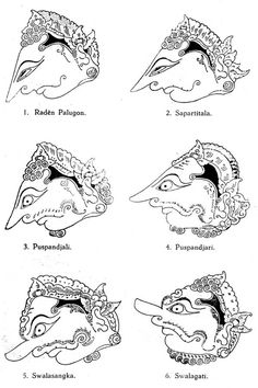 four different types of masks with names and numbers in each one's face, including the