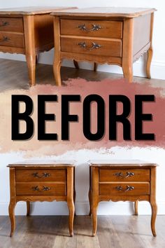 before and after photos of an old dresser with paint chipping on the top, bottom and bottom