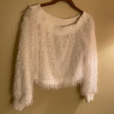 Brand Nwt Fashion Nova Large White Cropped Fuzzy Sweater Fuzzy Sweater, Sweater Brands, White Crop, White Fashion, Shoulder Sweater, Large White, Cropped Sweater, Colorful Sweaters, Fashion Nova