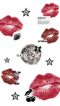 various lipsticks with different shapes and colors on them, including stars and circles in the background