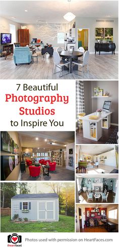 a series of photographs with the words 7 beautiful photography studios to inspire you