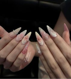 Nail Ideas Long Almond, Fantasy Nails, Colored Acrylic Nails, Blush Nails, Classy Acrylic Nails