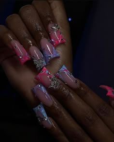 Poppin Nails, Duck Nails, Glamour Nails, Colored Acrylic Nails, Colored Acrylic, French Tip Acrylic Nails, Short Square Acrylic Nails, Dope Nail Designs, Long Acrylic Nails Coffin