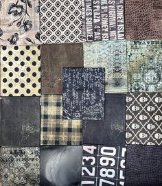 a patchwork quilt with different patterns and numbers on it's sides, all in various colors