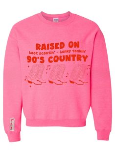 Get ready to feel nostalgic with our Raised on 90's Country Music Sweatshirt! This cozy and stylish sweatshirt will transport you back in time and keep you warm as you jam out to your favorite hits. Perfect for country music lovers and anyone who appreciates the good old days. Don't miss out, grab yours today! *Unisex *For loose fit, go up 1 size *For oversized, go up 1-2 sizes    -Medium sizing 22W 28L -Handmade ATX -Handwash or machine wash inside out cold 90s Country Music, Patch Sweatshirt, 90s Country, Music Sweatshirts, Football Sweatshirt, College Sweatshirt, Cowboy Cowgirl, Mom Sweatshirt, Cowboy And Cowgirl