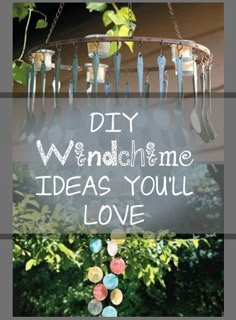 a wind chime hanging from the side of a house with words over it that reads diy wednesdayne ideas you'll love