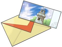 an open envelope with two photos on it