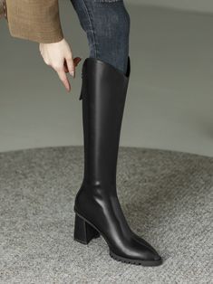 Vanessa's Women Knee High Boots High Quality Genuine Leather Motorcycle Boots - Black,6 Martin Boots With Square Toe For Fall, Wide Calf Platform Boots With Round Toe For Fall, Fall Wide Calf Platform Boots With Round Toe, Fall Wide Calf Pointed Toe Platform Boots, Winter Workwear Martin Boots With Square Toe, Square Toe Boots For Office In Fall, Square Toe Office Boots For Fall, Office Square Toe Fall Boots, Fall Business Mid-calf Boots Medium Width