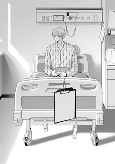 a man sitting in a hospital bed next to a machine