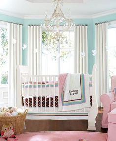 A lot of pics of nurseries. Tiffany Blue Walls, Nursery Color Scheme, Trendy Nursery, Dream Nurseries, Nursery Bedding Sets, Blue Nursery, Nursery Colors, Pink Nursery