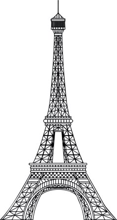 the eiffel tower is shown in black and white, as well as an outline drawing