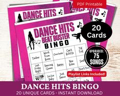 the dance hits flyer is shown in pink