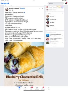 the facebook page for blueberry cheesecake rolls