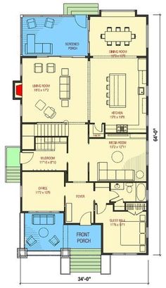 the floor plan for a two story house with an attached living room and dining area