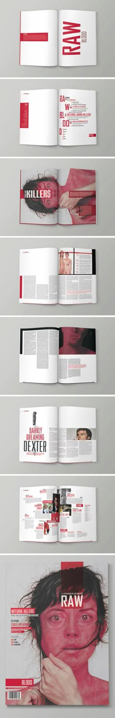 an open book with red and white pages on the front, side and back sides